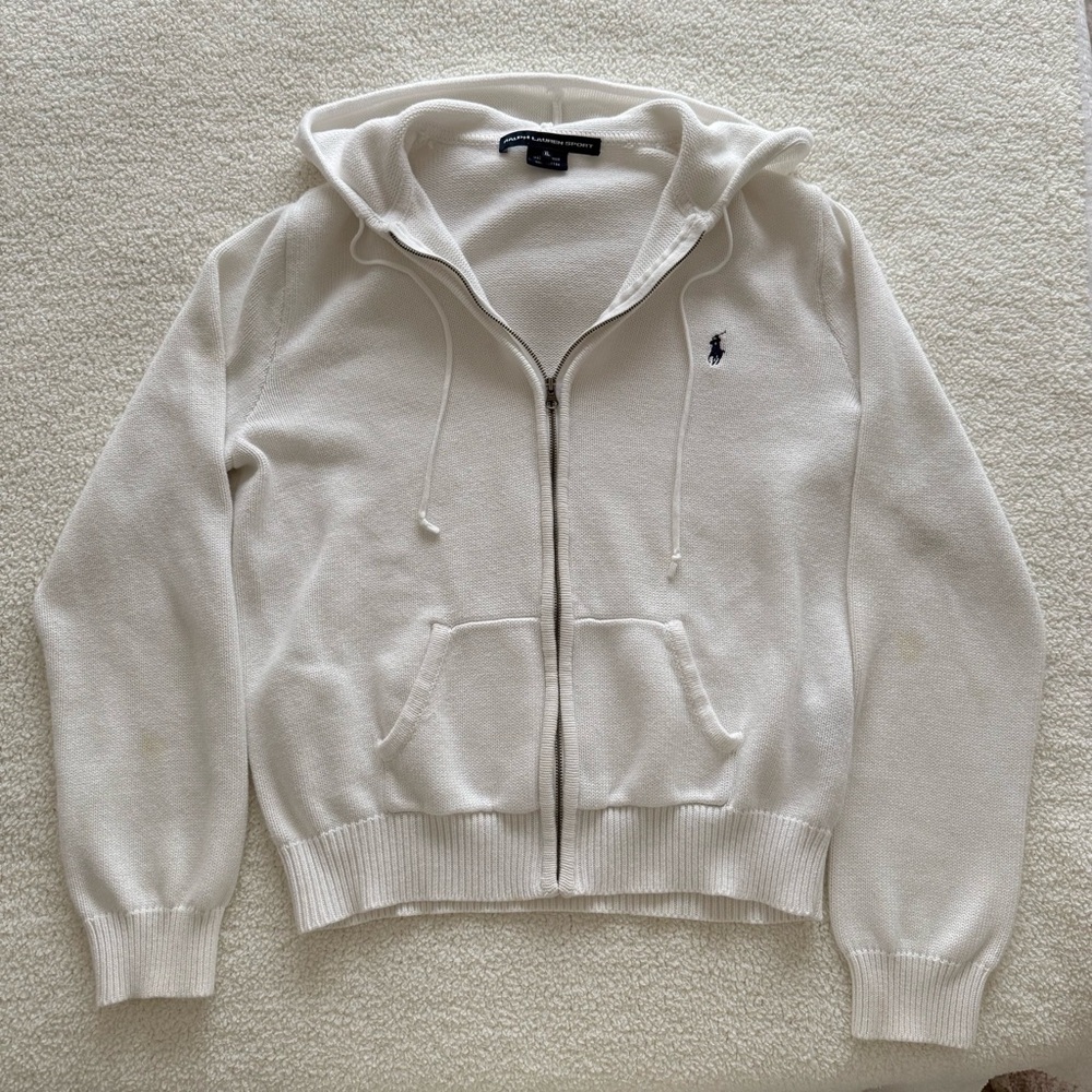 Ralph Lauren White Full Zip Sweater
